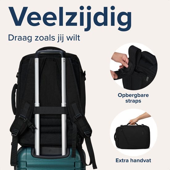 TRVLMORE 40L Reistas - Handbagage Rugzak - Rugtas - Weekendtas - Spatwaterdicht - Dames en Heren - Zwart