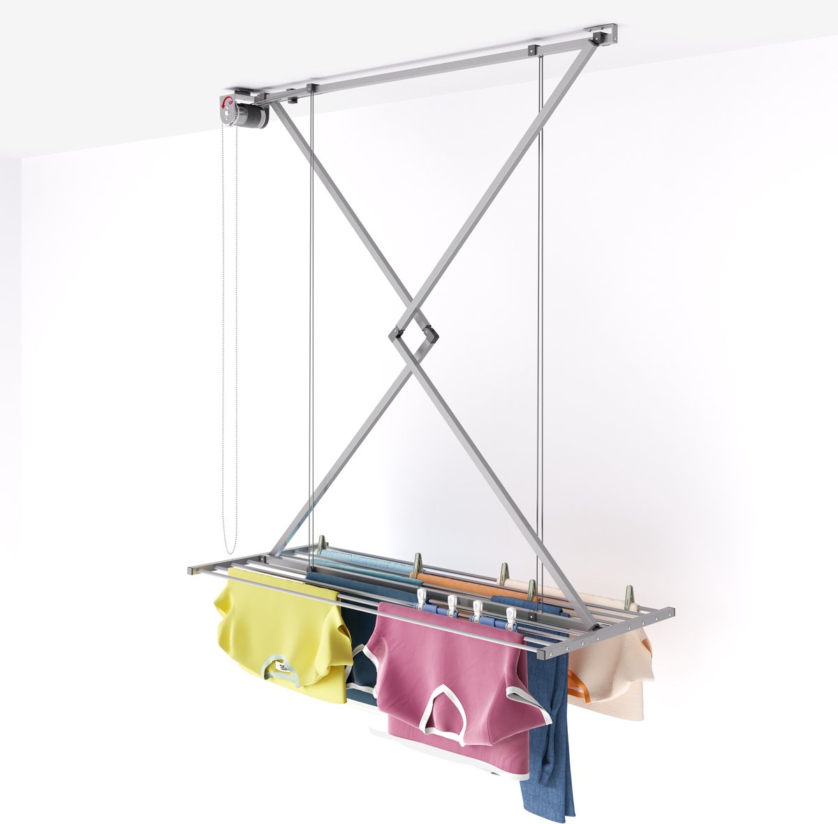 Foxydry Mini 128 cm plafond droogrek - handbediend - 9,6 m drooglengte - grijs