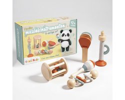 foto van Eerste muziekinstrumentenset, 5-delig Montessori Houten Speelgoed, Muziekspeelgoed vanaf 1 jaar, Muziekset - Cadeau