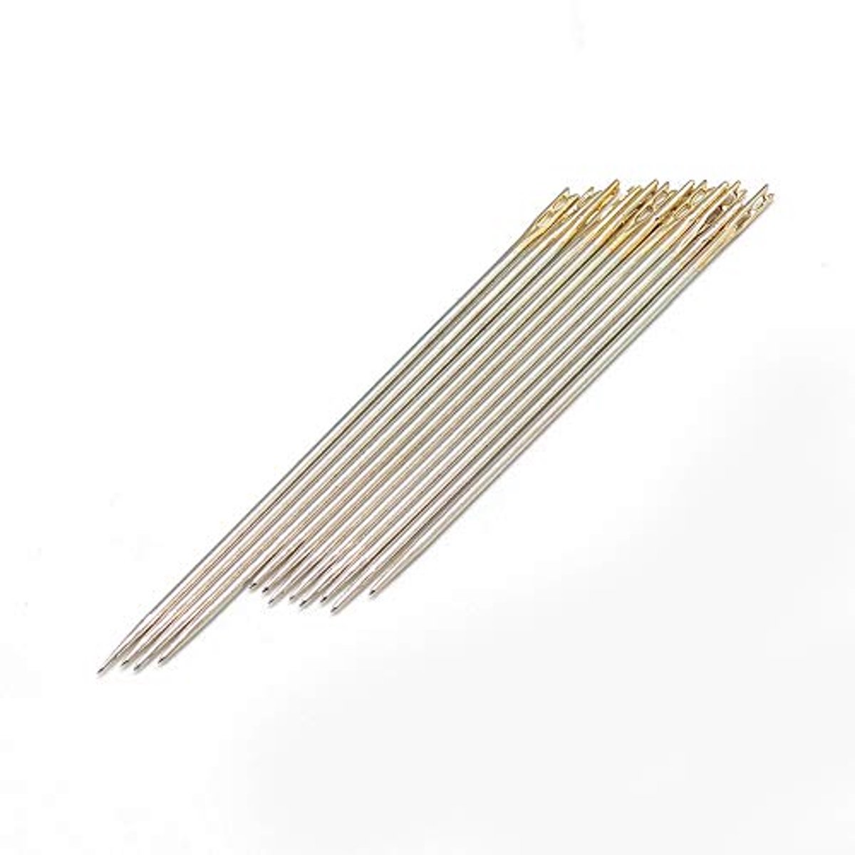 12 zelfrijgende naalden met gouden oog - 12-delige set, 35-42 mm, zilverkleurig/goud