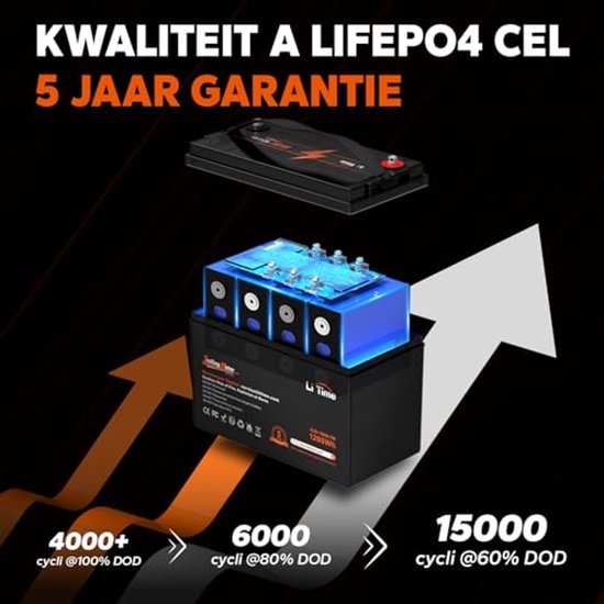 12V 100Ah LiFePO4 Accu met Vriesbescherming en Tot 15000 Cycli voor Boot, Trollen en Opslag