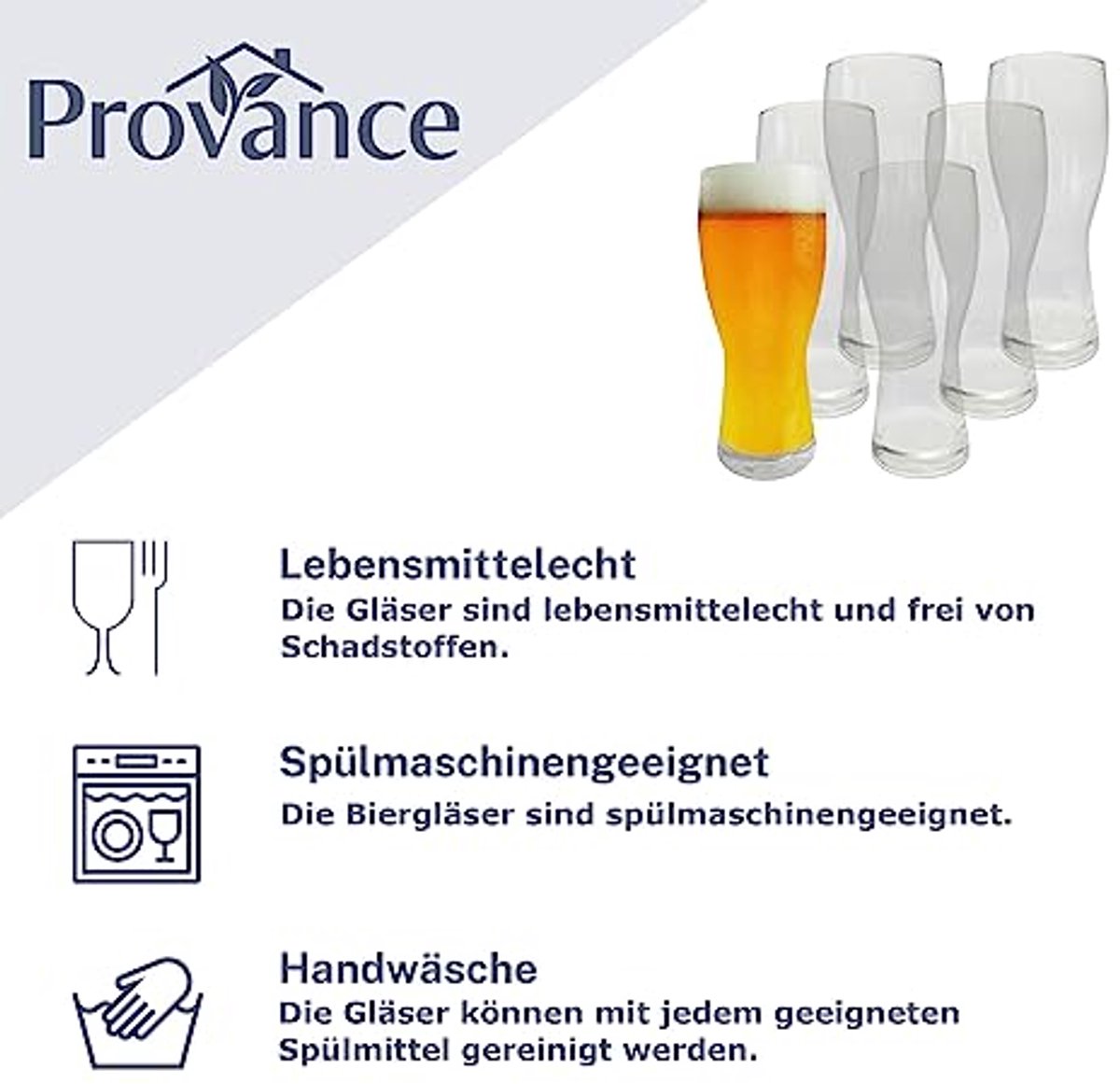 Bierglazen Set van 6 - 500 ml Vaatwasmachinebestendig Witbierglas