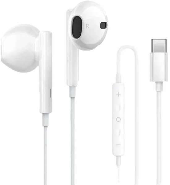 VEXON - In-Ear Oordopjes met USB C Aansluiting - Earpods - Bedrade oorjtes - Oortjes met Draad en Microfoon voor Telefoon / Tablet / Laptop / Smartphone / GSM - Wit