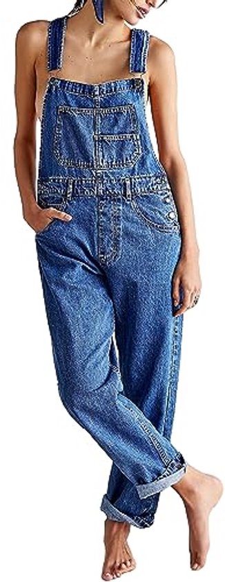 Vanchenl Casual denim jeans voor dames, jumpsuit, losse verstelbare bandjes, baggy tuinbroek, jumpsuit, harembroek, lichtblauw, XL Vanchenl Casual denim jeans voor dames, jumpsuit, losse verstelbare bandjes, baggy tuinbroek, jumpsuit, harembroek, lichtblauw, XL