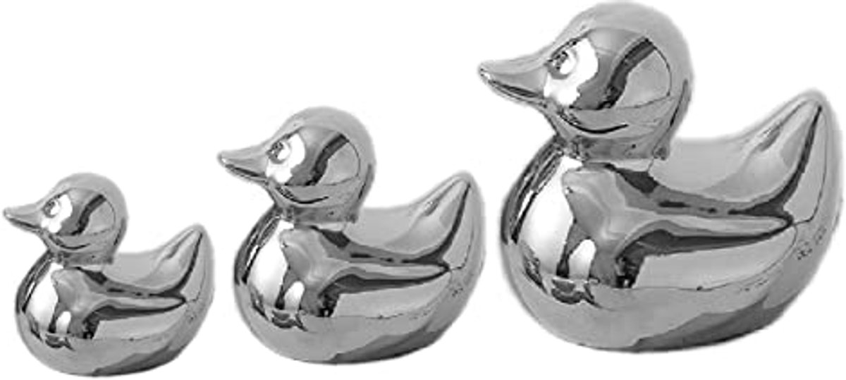 Keramische zilverkleurige eendenbeeldjes voor woondecoratie - Mini sets van 3 handgemaakte dierensculpturen
