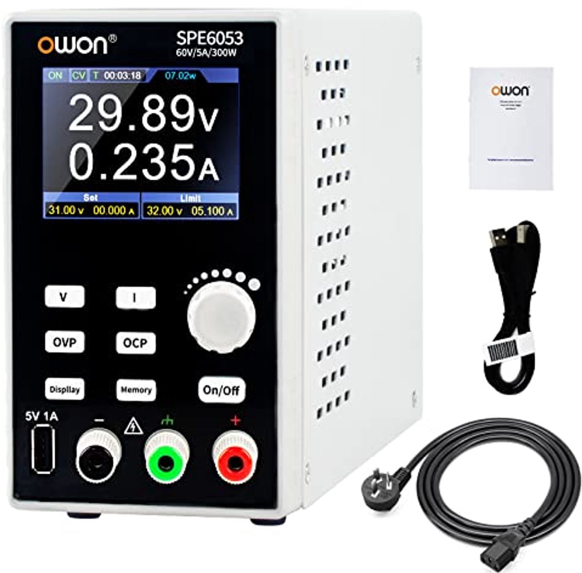 Programmeerbare Labvoeding 0-60V 0-5A met 2,8-inch LCD en USB Opladen