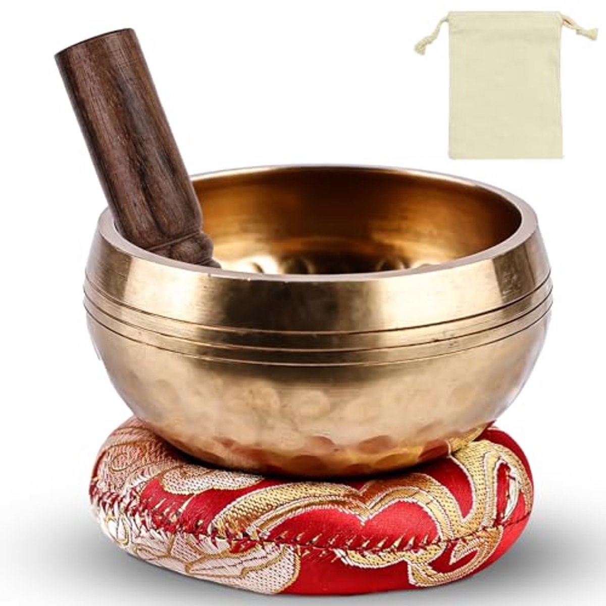 Kleine Klankschaal Set voor Yoga en Ontspanning - Inclusief Houten Stok en Kussen - 8 cm, Ideaal Cadeau voor Vrouwen en Mannen