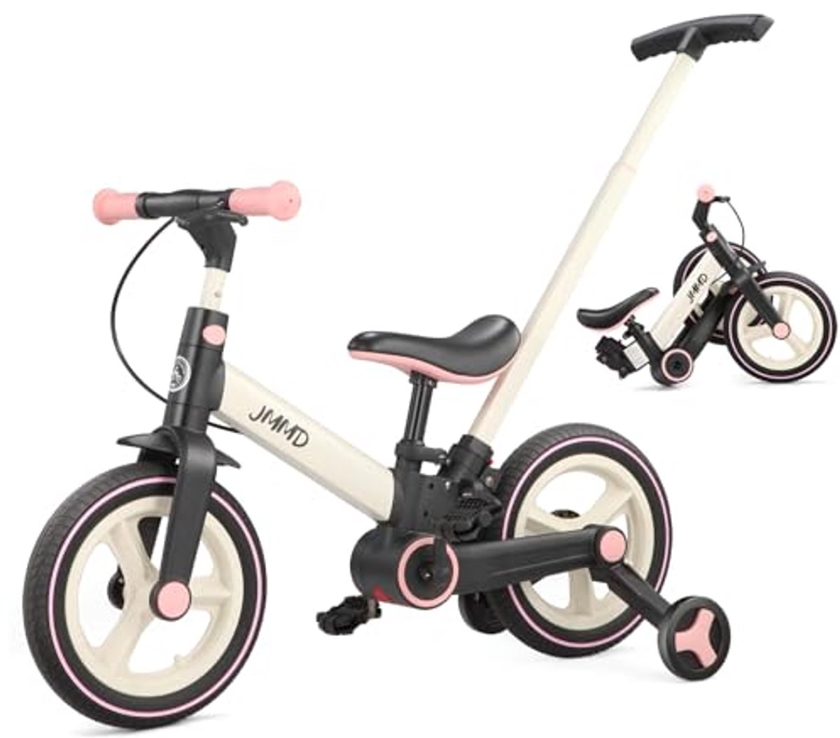 Peuterfiets met Duwhandvat voor Kinderen 1-3 Jaar - 6-in-1 Loopfiets met Zijwielen en Pedalen, Balansfiets voor Jongens en Meisjes met Rem en Stand