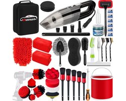 44-delige Auto Schoonmaakset met Detailing Borstels, Vacuüm Borstel Set en Opvouwbare Emmer voor Interieur en Exterieur