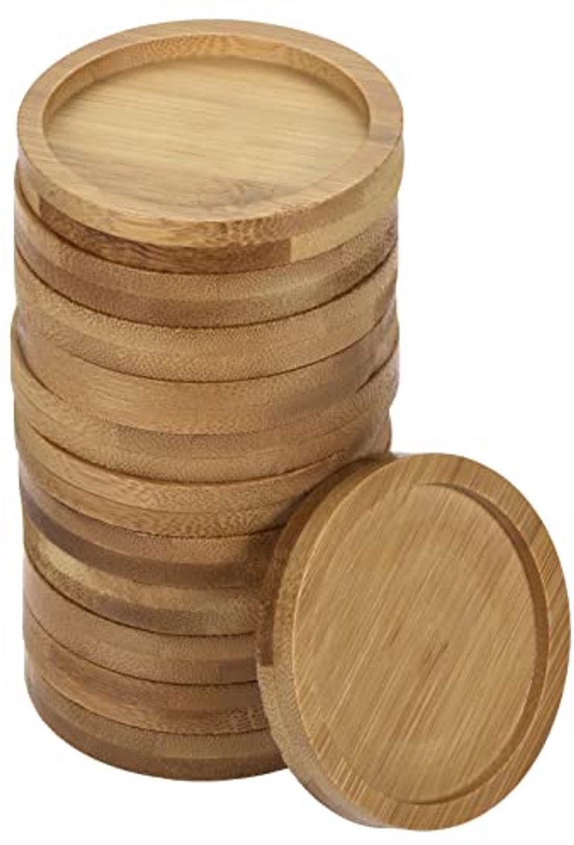 Ronde bamboe onderzetters voor bloempotten - 12 stuks - 6,5 cm