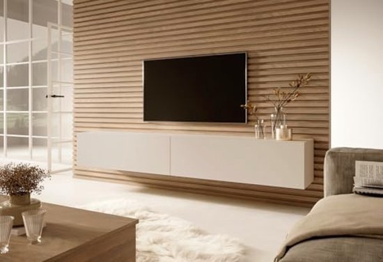 Moderne TV Meubel Media Kast Beige 200 cm Breed met Afsluitbare Vakken voor TV en Gameconsole Geschikt tot 75 Inch Schermen - Beige