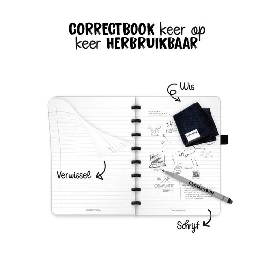 Correctbook A5 Uitwisbaar Notitieboek – Herbruikbaar schrift – Botanical Beauty – Blanco – Inclusief pen & wisdoekje – Aanvulbaar met extra pagina’s