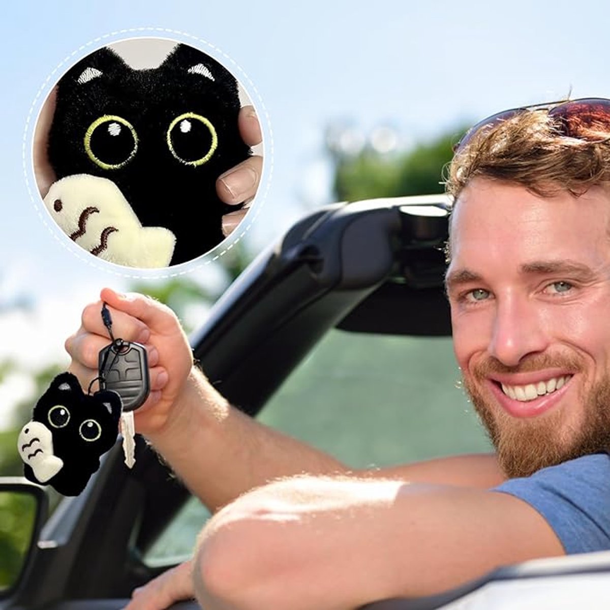 Porte-clés Chat Noir En Peluche – Doux, Mignon, Avec Cordon Suspendu – Accessoire De Sac Ou Porte-monnaie – Cadeau Halloween