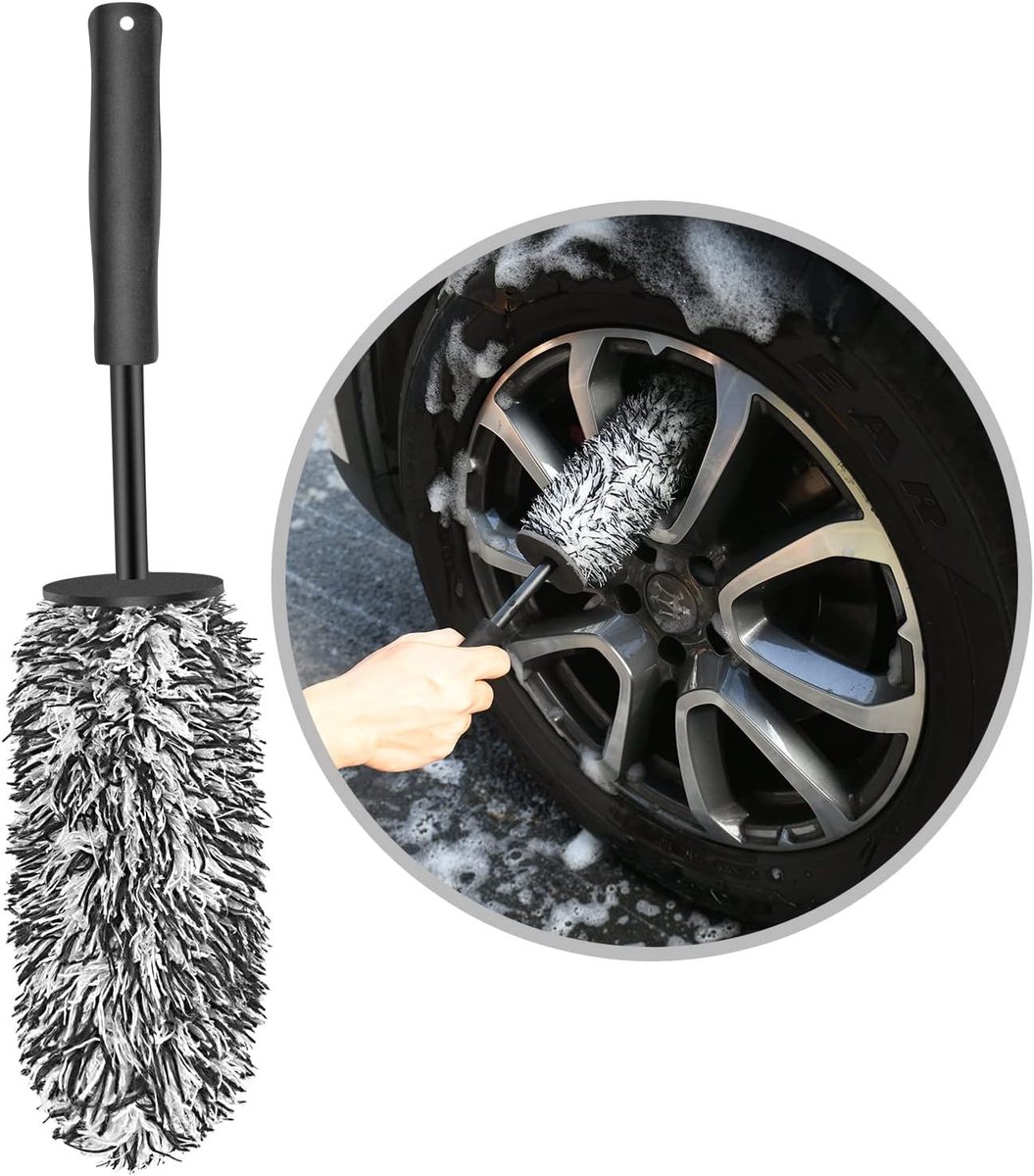 OIMG Autowielborstel - Bandenborstel - 40cm - Autowielreinigingsborstel - Auto Borstel - Velgenborstel - stevige haren - Tire brush - Banden poetsen - verontreinigingen van uw banden verwijderen - Geschikt voor auto's en motoren - zwart