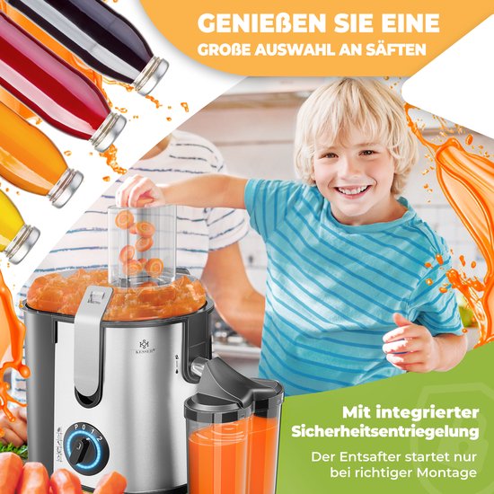 KESSER® Slowjuicer - Sapcentrifuge voor Fruit en Groenten 1100W Sap Juicer met 2000ml Pulpcontainer en 1000ml sapreservoir - Zilver / Zilver — afbeelding 2