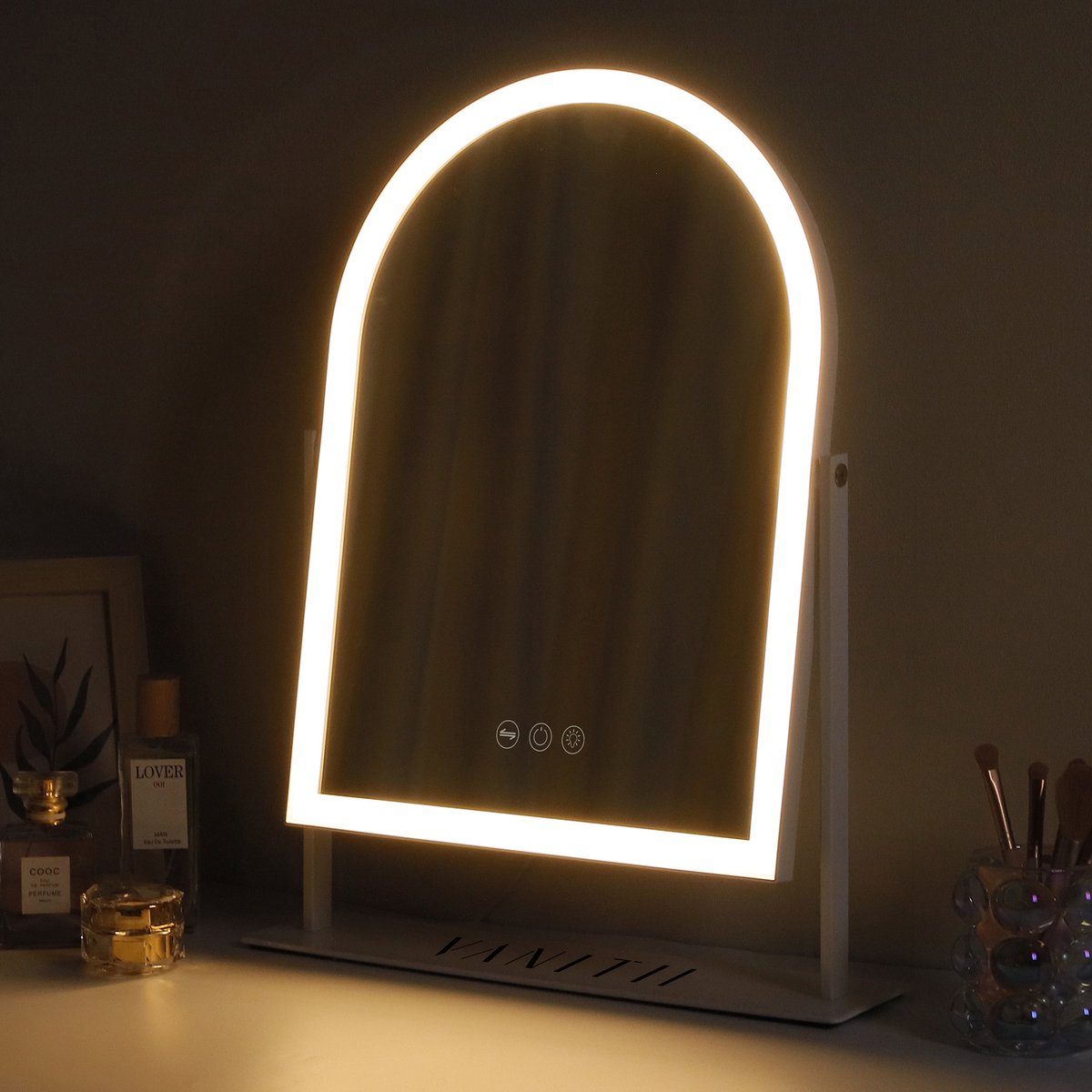 VANITII Hollywood Make-up Spiegel -Smart Touch-3 Licht Instellingen-10x vergrootglas/360 Graden Rotatie-30X41cm Wit