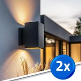 Solar wandlamp buiten 'Sverre' recht - Up down light - Voordeelset van 2 stuks - 2 lichtstanden - Tuinverlichting op zonne-energie - Zwart