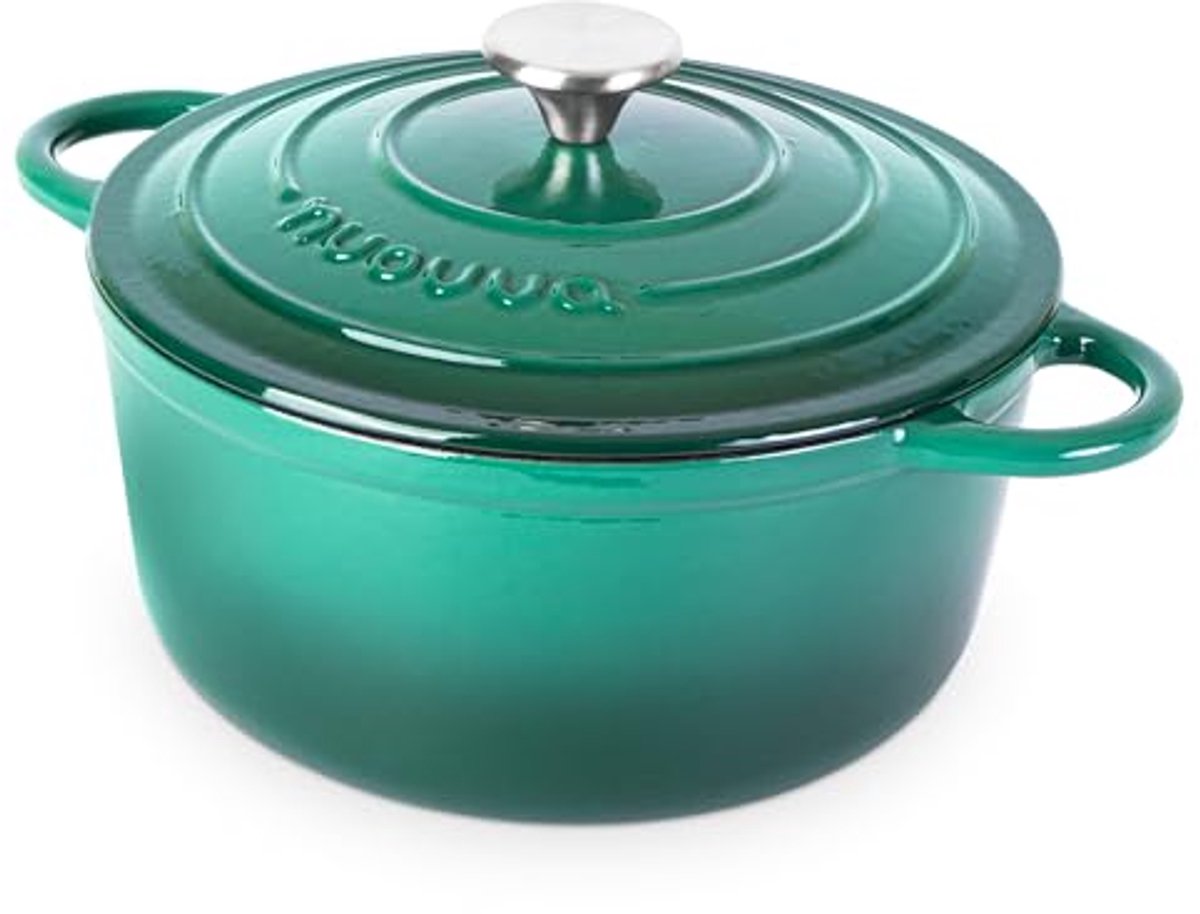 Gietijzeren Braadpot met Deksel - Antikleef, Ovenbestendig, 4,7L - Donkergroen Kookgerei