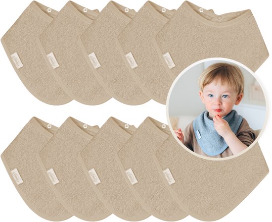 Funnies Bandana Slabbetjes 10 Stuks Sandstone Grey - Set van 10 Zachte Slabbetjes - Kwijldoekjes - Spuugdoekjes - Gemaakt van 100% Katoenen Badstof - Absorberend, Zacht en Makkelijk Wasbaar - Ideaal voor Baby’s bij Voeden, Kwijlen en Spugen