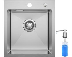 CECIPA max Spoelbak Keuken 40x45CM - Spoelbakken met Kraangat en Zeepdispenser 300ML - Gootsteen RVS - Spoelbakken Keuken - Wasbak Keuken - Enkele Spoelbak - Spoelbakken met afdruip - RVS