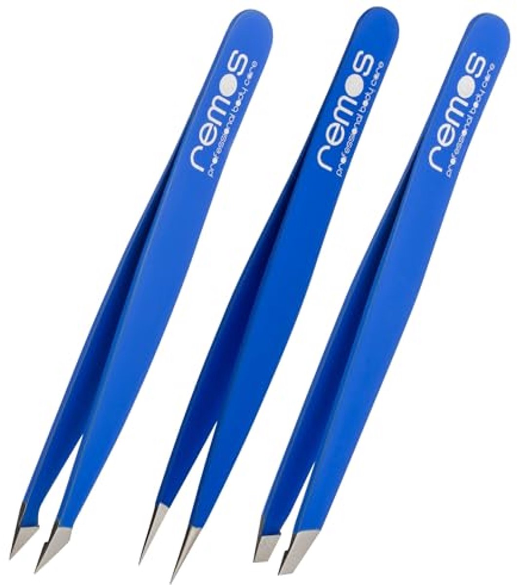 3-delige Pincet set voor wenkbrauwen, splinters en combinatie - Donkerblauw
