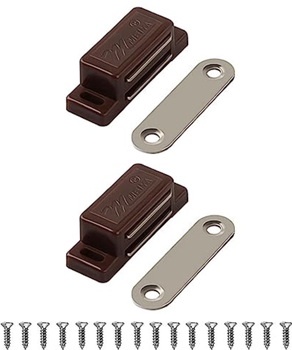 Magnetische Deurvangst voor Kastdeuren en Laden - Eenvoudige Installatie en Sterke Sluiting - 2-Pack Bruin