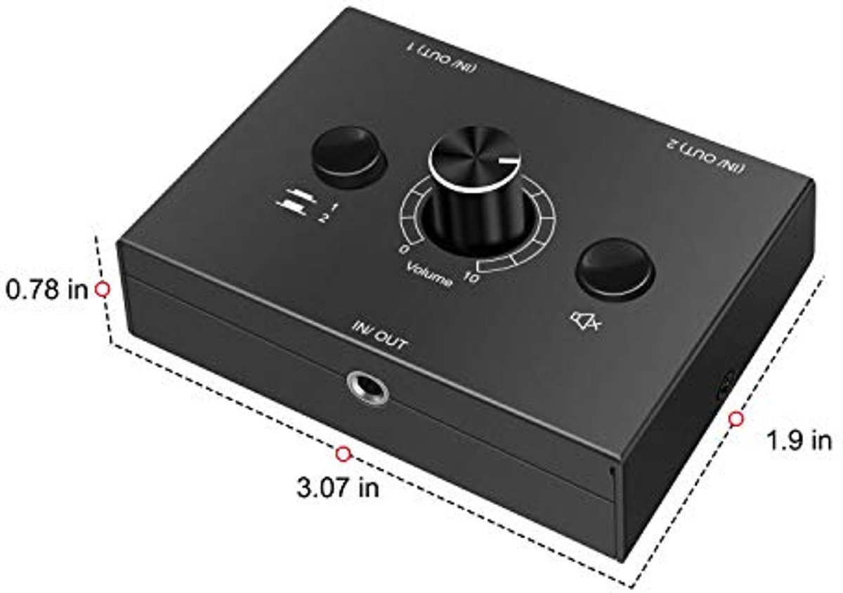 Audio Switch 3.5mm Jack 2-in-1 Selector met Volume Control