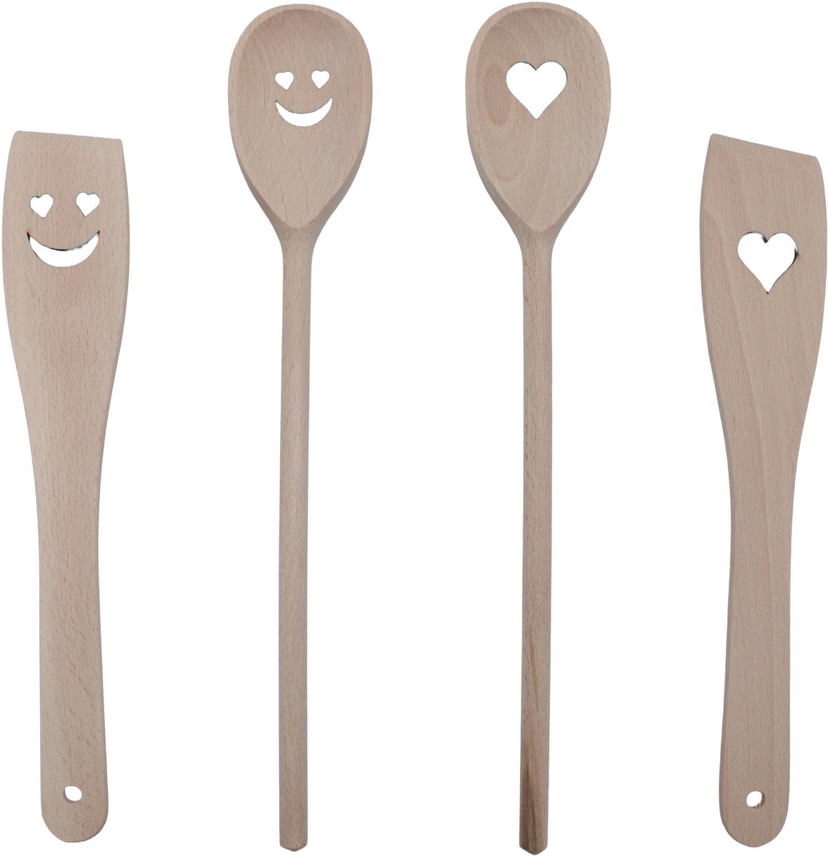 Keukengerei - 4-delig - houten lepels en spatels - Hart en Verliefd - beukenhout