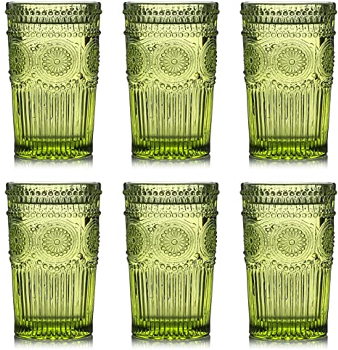 Set van 6 Vintage Drinkglazen - 12oz Embossed Water Glazen voor Drankjes en Cocktails