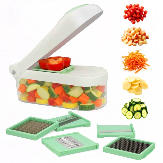 Coupe-légumes 6 en 1 - Mandoline - Hachoir multifonction - Coupe-oignons manuel - Avec 6 lames - 28 x 11 x 11 cm - Wit - Löwenthal