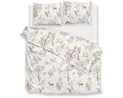 Zohome Hazel Dekbedovertrek - Ivoor - Lits-jumeaux - Dekbedhoes van 100% Katoen-Flanel - Bladeren - 240x220 + 2 slopen 60/70 cm - AW25
