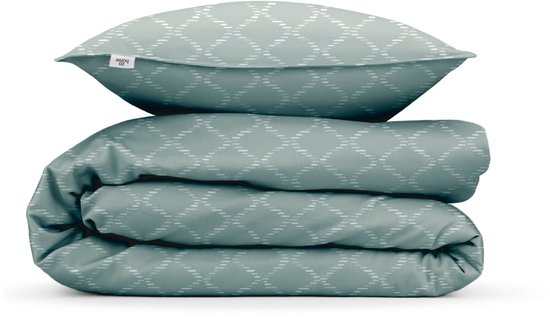 Zohome Dekbedovertrek Linea di Satinado - Groen - Eenpersoons - Dekbedhoes van 100% Katoen-Satijn - Ruiten - 140x220 + 1 sloop 60/70 cm