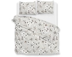 Zohome Ines Dekbedovertrek - Grijs - Lits-jumeaux - Dekbedhoes van 100% Katoen-Flanel - Bloemen - 240x220 + 2 slopen 60/70 cm - AW25