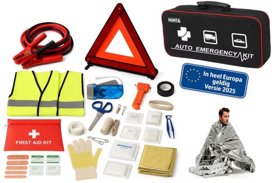 Set de Sécurité de Luxe pour voiture pour la route – Kit de sécurité ANWB avec gilet réfléchissant, trousse de Premiers secours et triangle d'avertissement | Accessoires de voiture