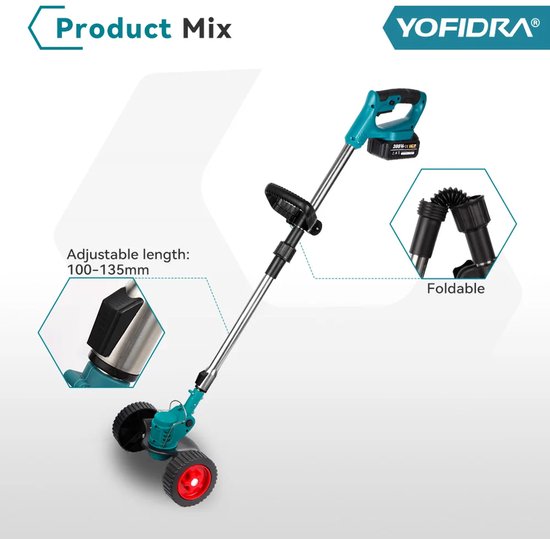 CYRO - Elektrische grasmaaier - Grasmaaier - Grastrimmer - Opvouwbare draadloze grastrimmer - Elektrisch gereedschap - 1500W - 2x388VF Batterij Set van CYRO — afbeelding 4