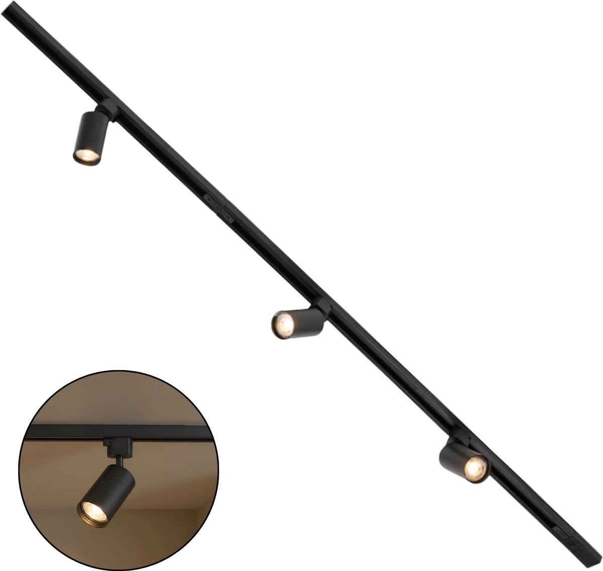 Lighto Railverlichting 100cm - Incl. 3 LED Spots - 1-fase - Plafondlamp - Plafondspots - Railsysteem - Woonkamer / Slaapkamer / Keuken - Zwart