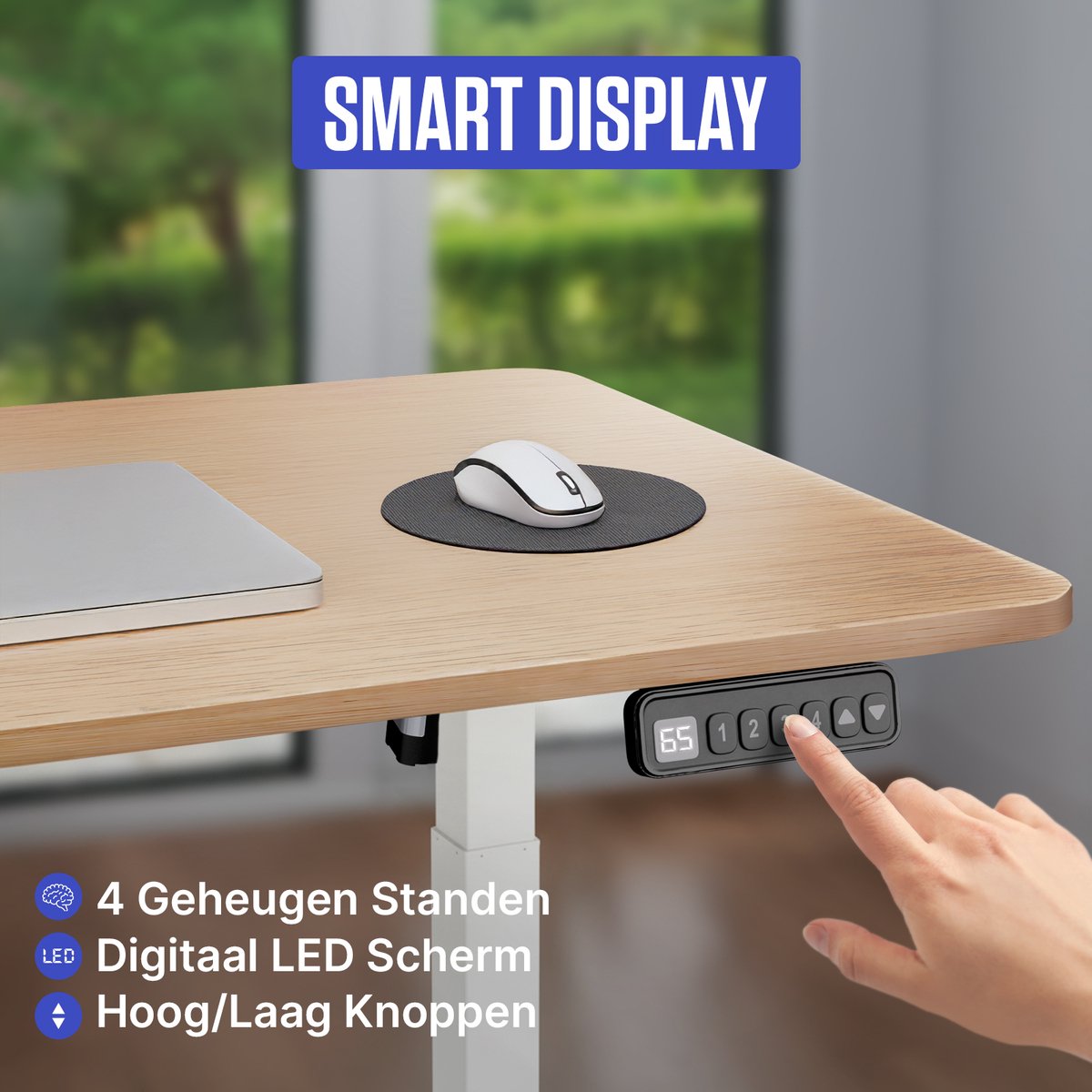 Stane Zit Sta Bureau Elektrisch Verstelbaar - Kabelgoot - 140 x 80 cm - Eiken Blad, Wit Frame thumbnail 2