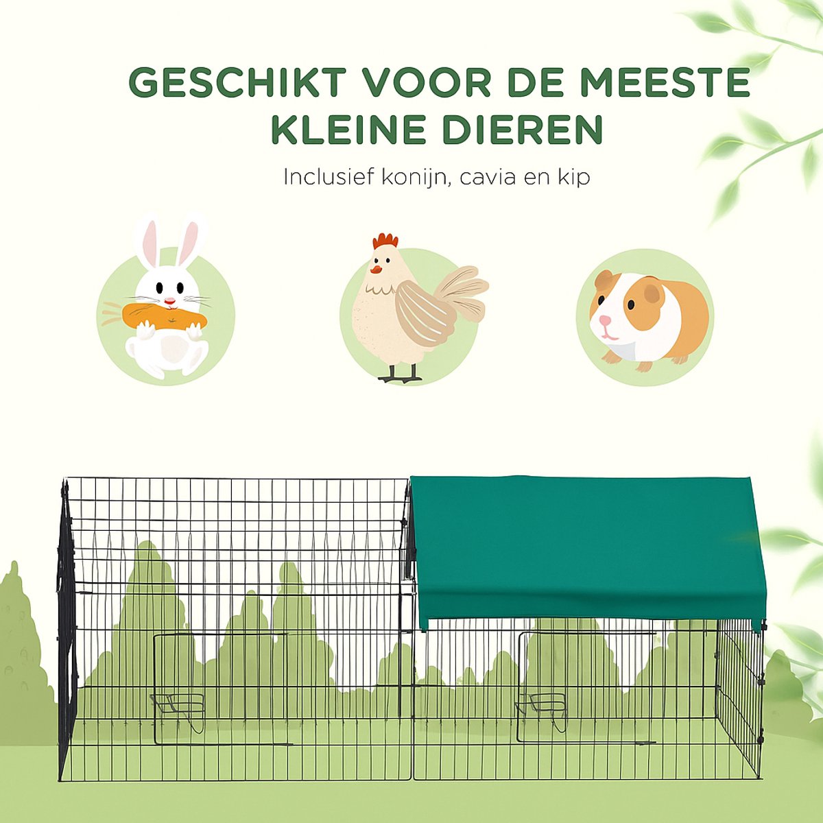 Qoozi Pet Konijnenren – 220x85x103 cm – Met Afdekzeil (Oxford 190T, Groen) – Opvouwbare Dierenren voor Buiten – Stevig & Weerbestendig – QZ1121536 thumbnail 6