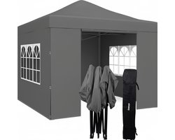 Niceey Partytent - 3x3m - Paviljoen - Opvouwbaar en Waterdicht - Feesttent met Zijwanden - Tuintent - Easy Up - Draagtas met Wielen - Antraciet