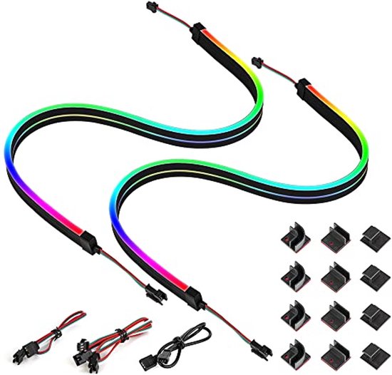 Individueel adresseerbare RGB LED Neon Strips - 2x19 inch voor PC - 5V ...
