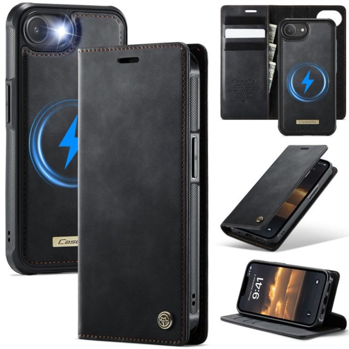 Luxe 2-in-1 Magnetische Afneembare Portemonneehoes + Backcover voor iPhone 16e _ Zwart