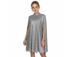 Cape Jurk Zilver Glitter - Dames - Feest - Glinster - Maat L