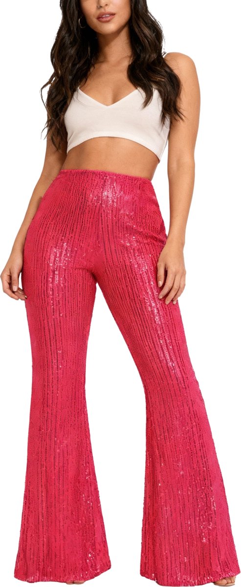 Glitter Legging Donker Roze/Rood - Dames Broek - Feest - Party - Glanzend