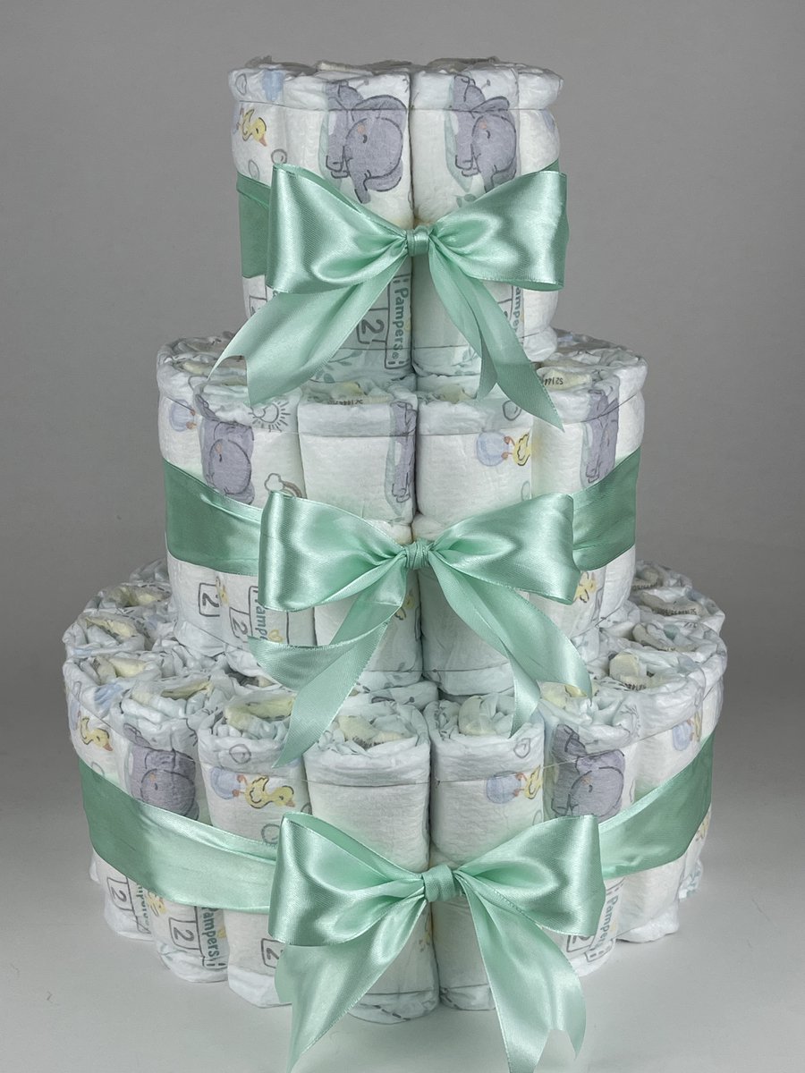 Chouette-Chouette | Luiertaart Neutraal | Kraamcadeau | Geboorte Jongen Meisje | Babyshower | Basic 64 Groen