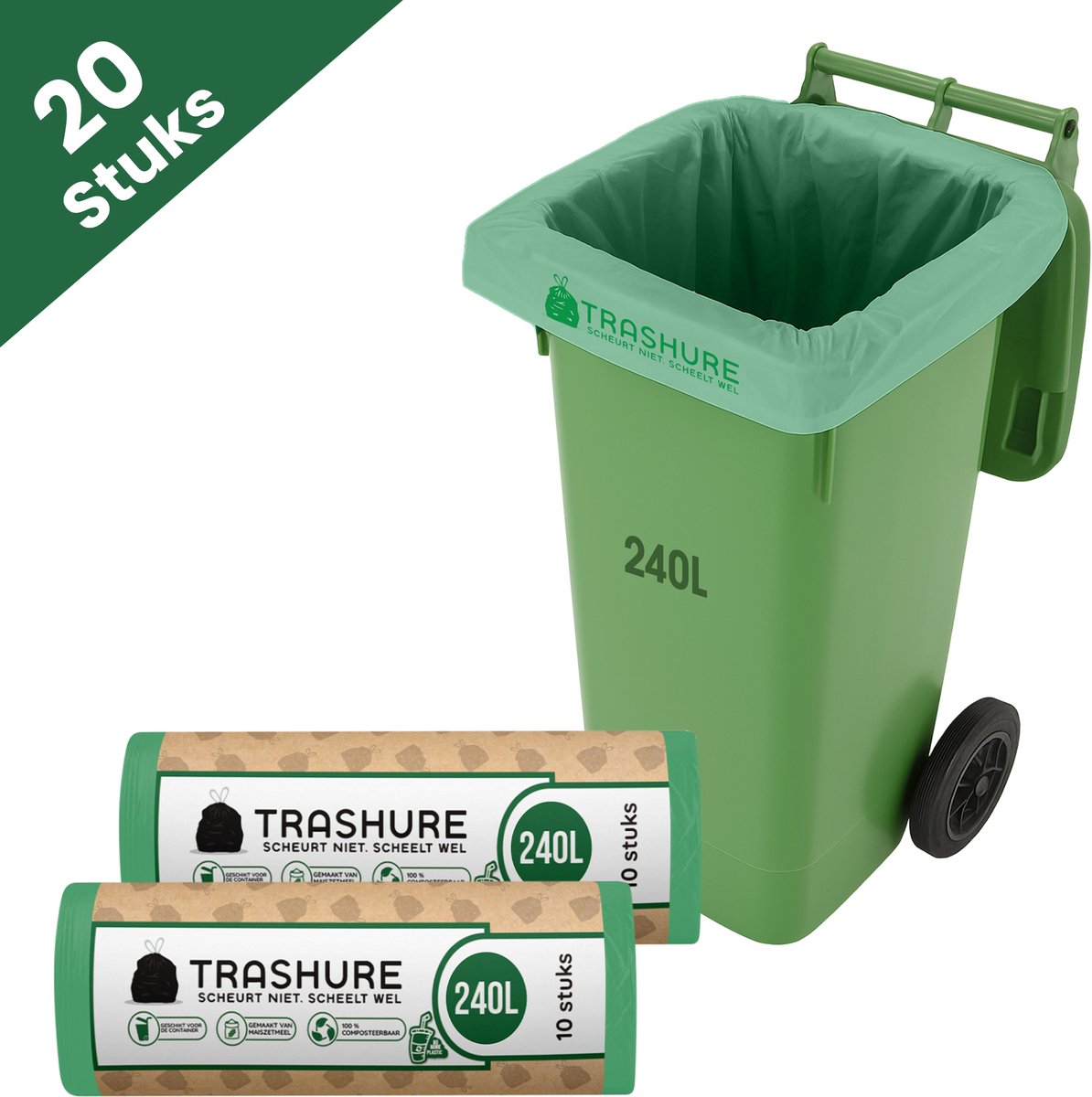 Trashure Containerzakken - 240 Liter - 20 Stuks - Composteerbaar - Geschikt voor GFT