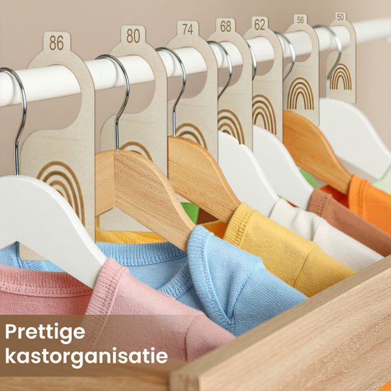 DIVERZA Kastverdeler - Kledinghangers - Maatverdelers Voor Babykleding - Maathangers - Maat 50 t/m 86 - 7 stuks - Hout — afbeelding 3
