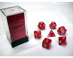 Chessex dobbelstenen set, 7 polydice, Opaque Red w/white