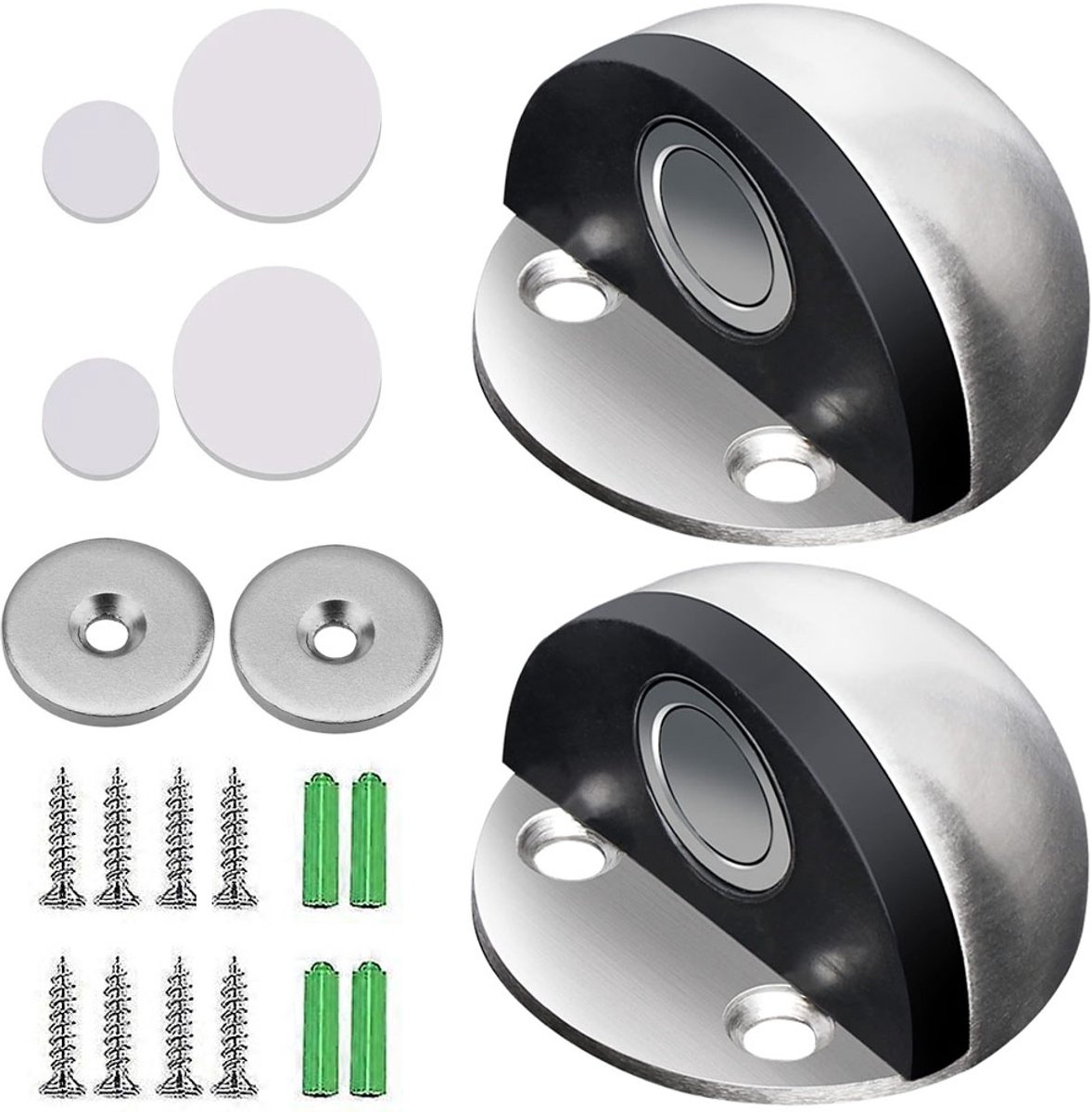 2x Magnetische Deursluiting - Deurstopper - Deur vastzetten - Deurstop - Deur dichtgooien - Deuropenhouder Magnetisch - Deurvastzetter - Zelfklevend/geperforeerd - Blinde Montage - RVS - Voorkomt stoten van de muur - Voor thuis en op kantoor - Zilver