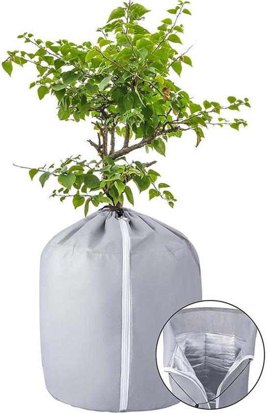 Housse d'hiver Plantes 45x50 cm - Protection pour pots de fleurs - Protection hivernale pour plantes d'extérieur, arbres et arbustes en pot - Avec cordon de serrage et fermeture éclair - Housse résistante au gel (Grijs)
