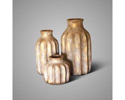 Brynxz Set van 3 vazen Relief Jewel - Brons/Goud - H32/26/14 - aardewerk